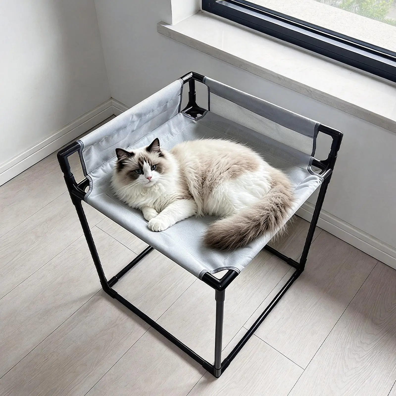 Cama ventana para perros y gatos con barandilla alta