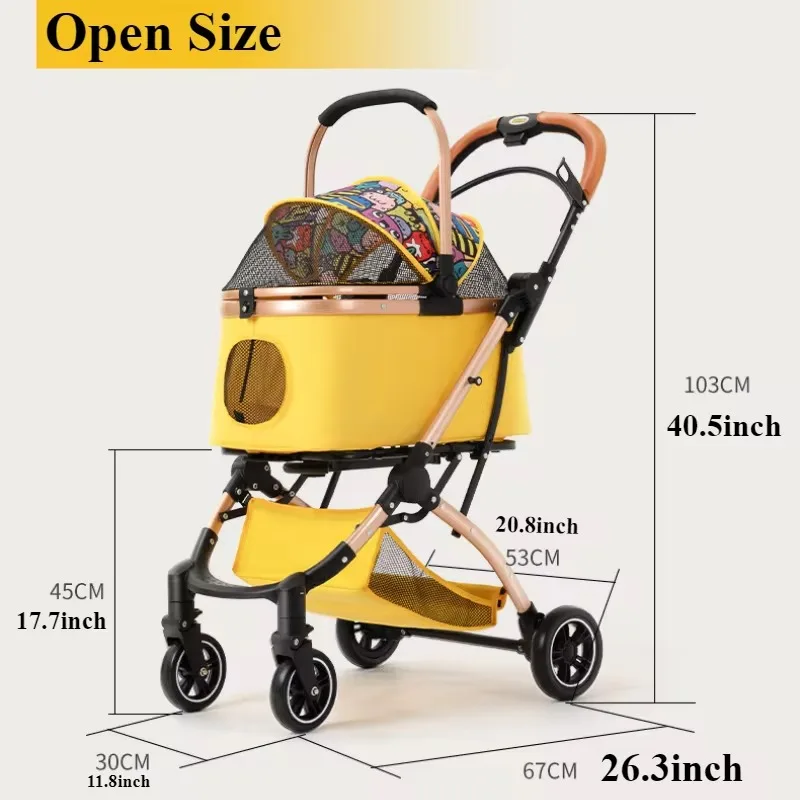 Carrito de paseo plegable para perro y gato mediano con toldo y freno - imagen 2