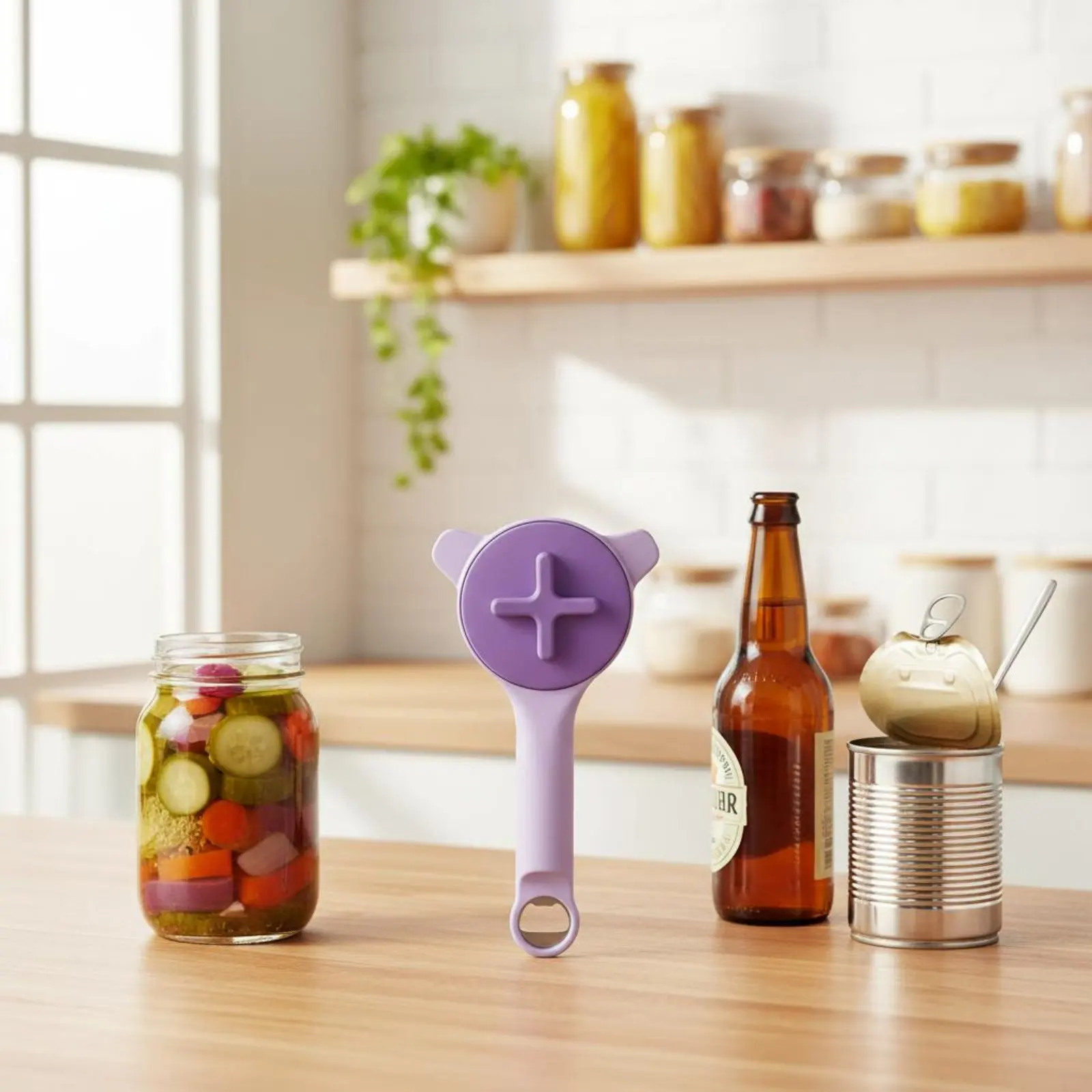 Abridor multifunción ergonómico y removedor de tapas ajustable - imagen 4