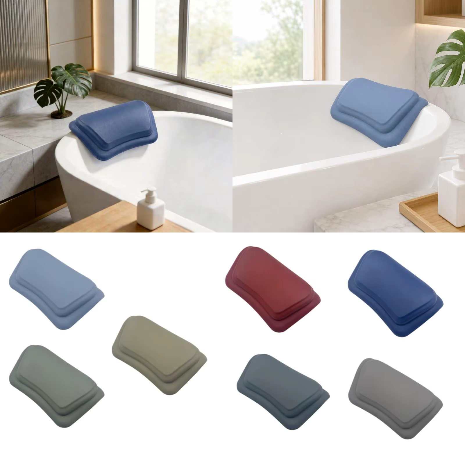 Almohada para bañera con forma ergonómica y ventosa