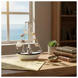 Figura Velero Madera Artesanal, Decoración Marina para Hogar
