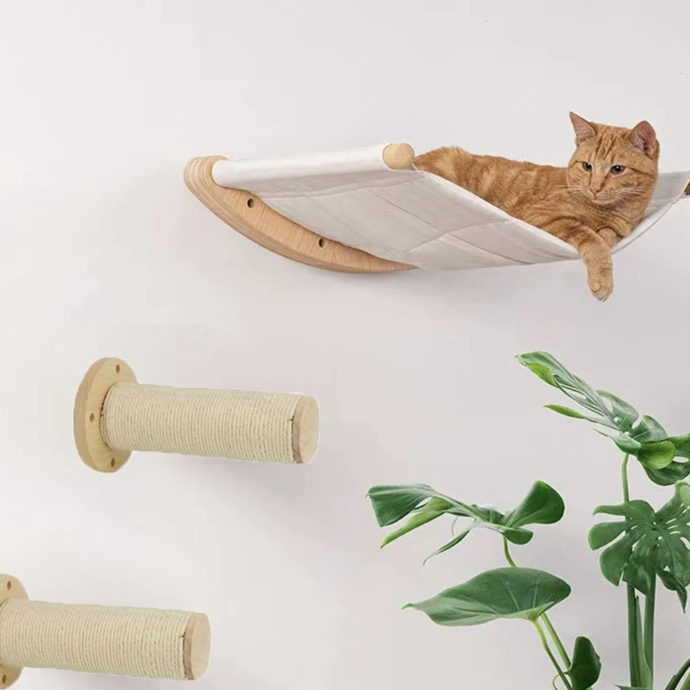 Conjunto de estantes para gatos en la pared