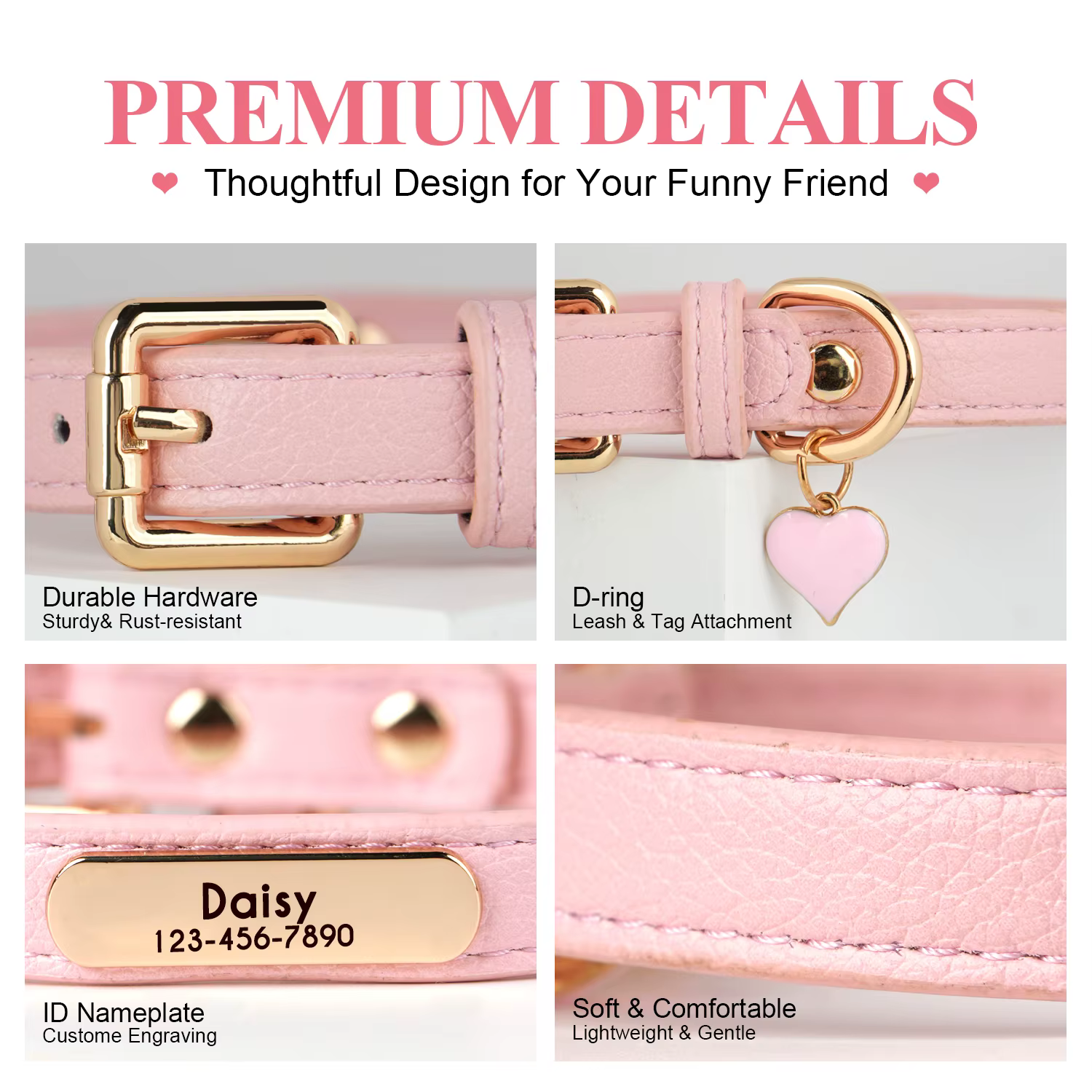 Collar personalizado de cuero PU para perro con nombre y placa - imagen 5