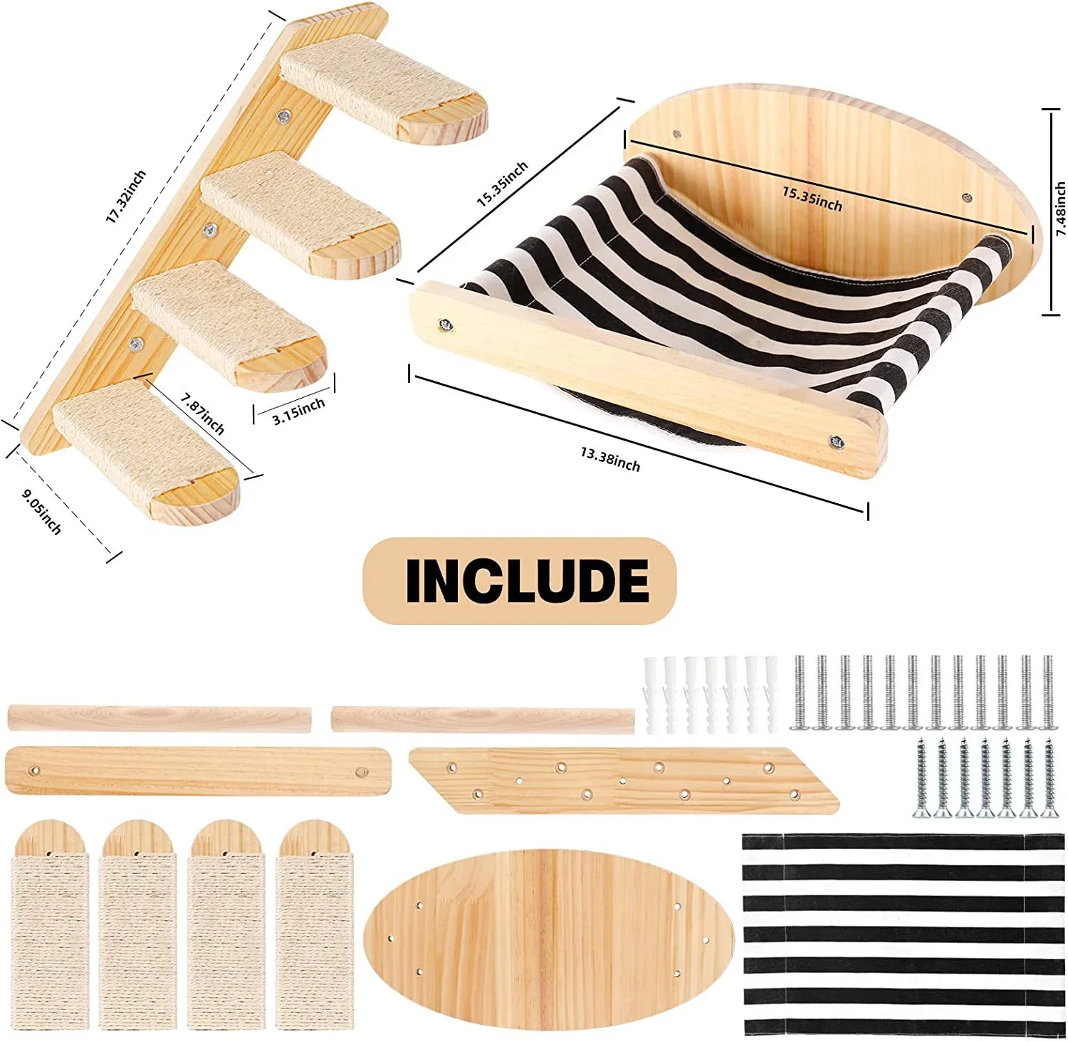 Hamaca de pared para gatos – Escalones y rascador de sisal - imagen 5