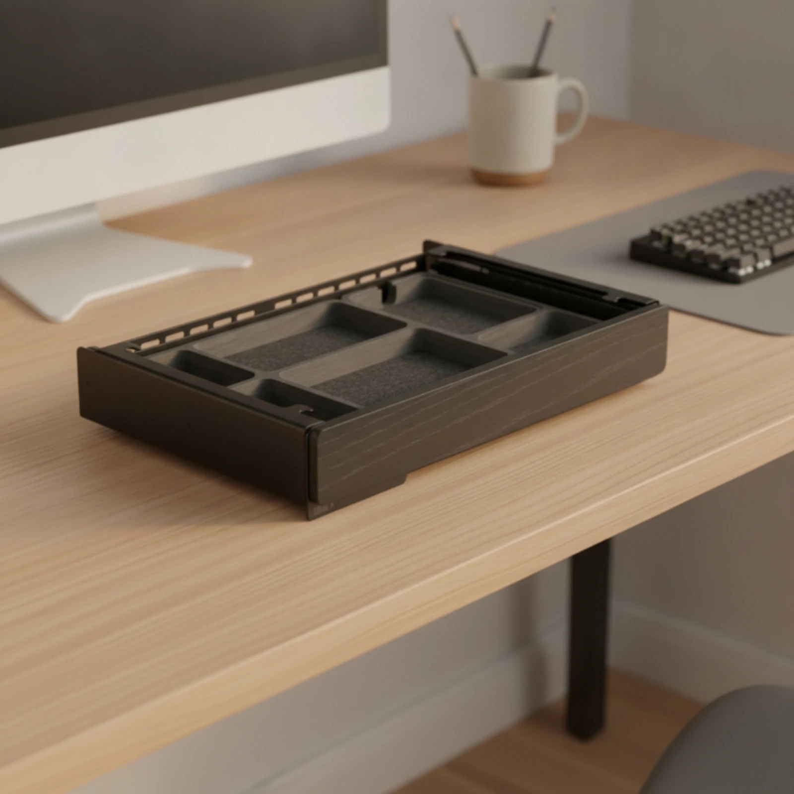 Cajón organizador bajo escritorio con ruedas, compacto y portátil - imagen 5