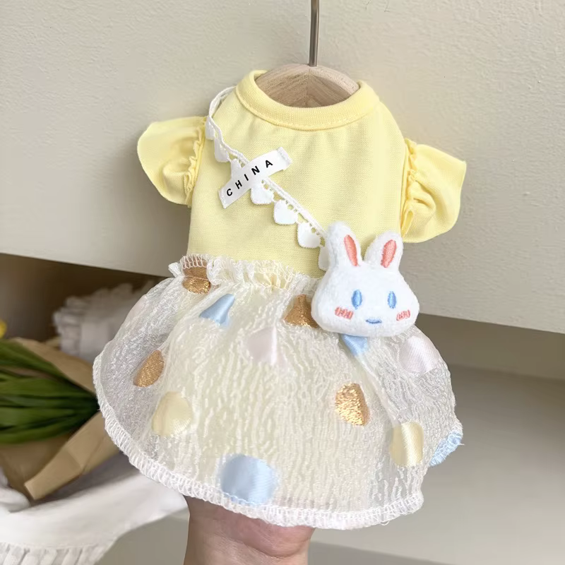 Vestido de verano amarillo para perro y gata con conejito - imagen 5