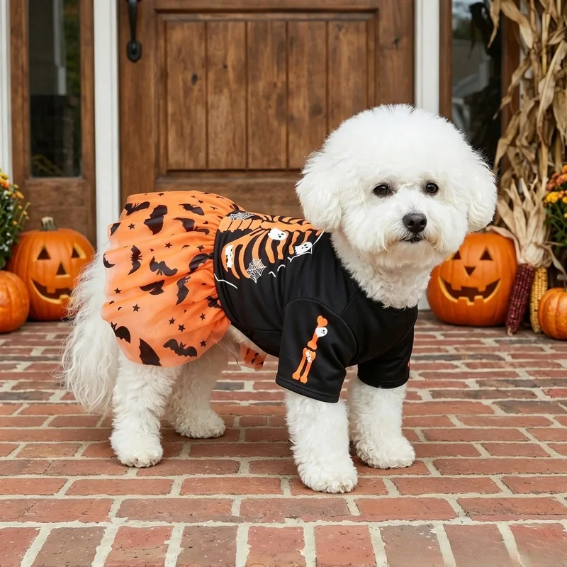 Tutú de Halloween para perro pequeño con calaveras y estrellas - imagen 2