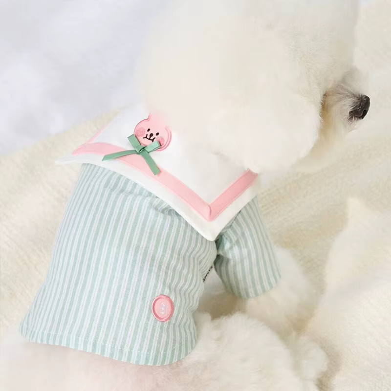 Sudadera a Rayas con Bordado Cartoon para Perros Pequeños y Gatos – Cuello Azul Marino - imagen 5
