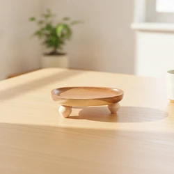 Bandeja elevada para gatos y perros con base de madera natural