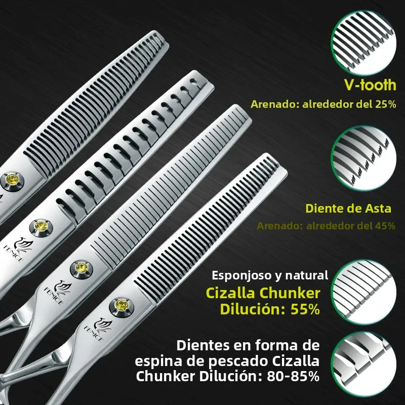 Tijeras de peluquería canina Fenice: rectas, curvas y de entresacar - imagen 3