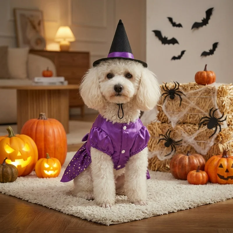 Disfraz Bruja Morada para Perros y Gatos Pequeños – Traje de Halloween con Tutú - imagen 5