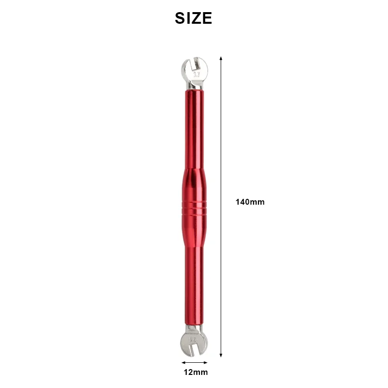 Llave de radios vista lateral en rojo y plata