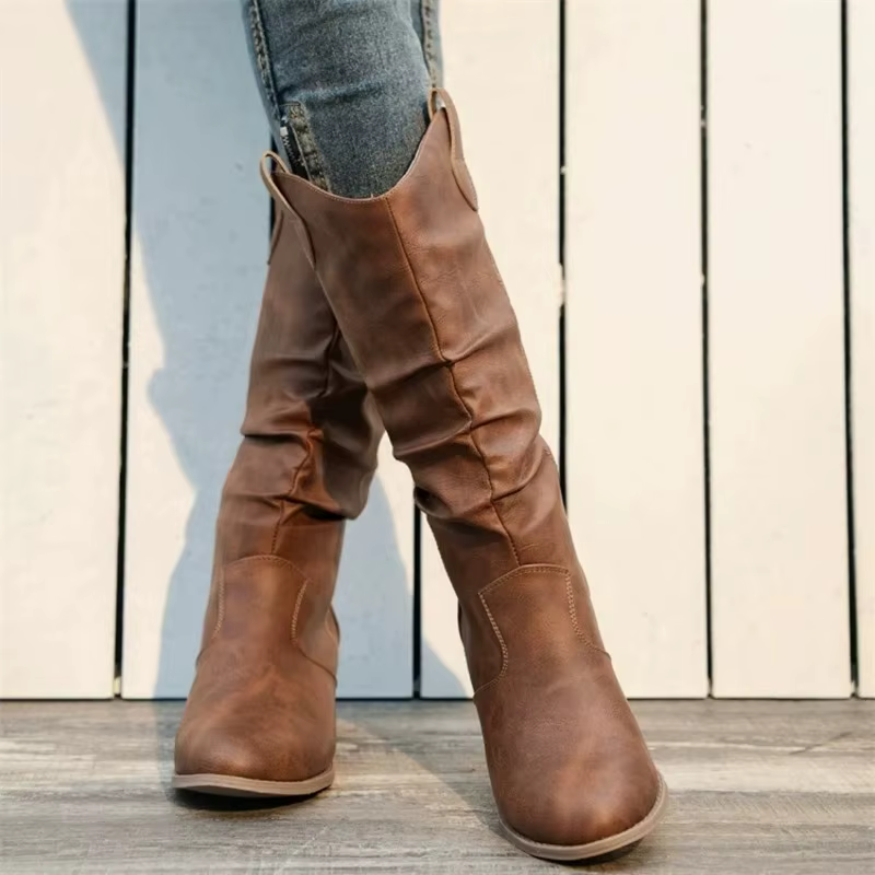 Botas altas de cuero para mujer con suela gruesa - imagen 4
