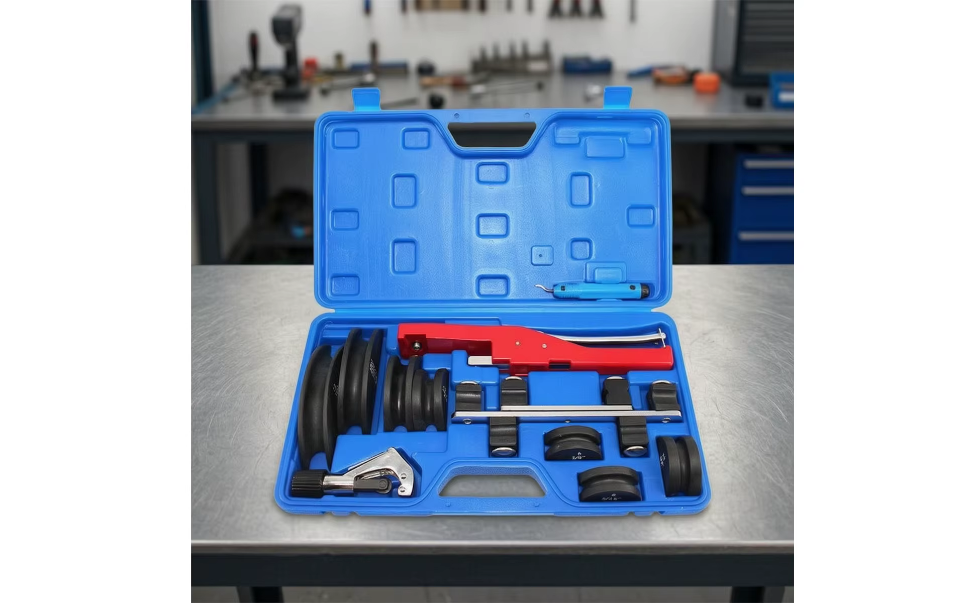 Herramienta manual para doblar tubos con estuche y matrices