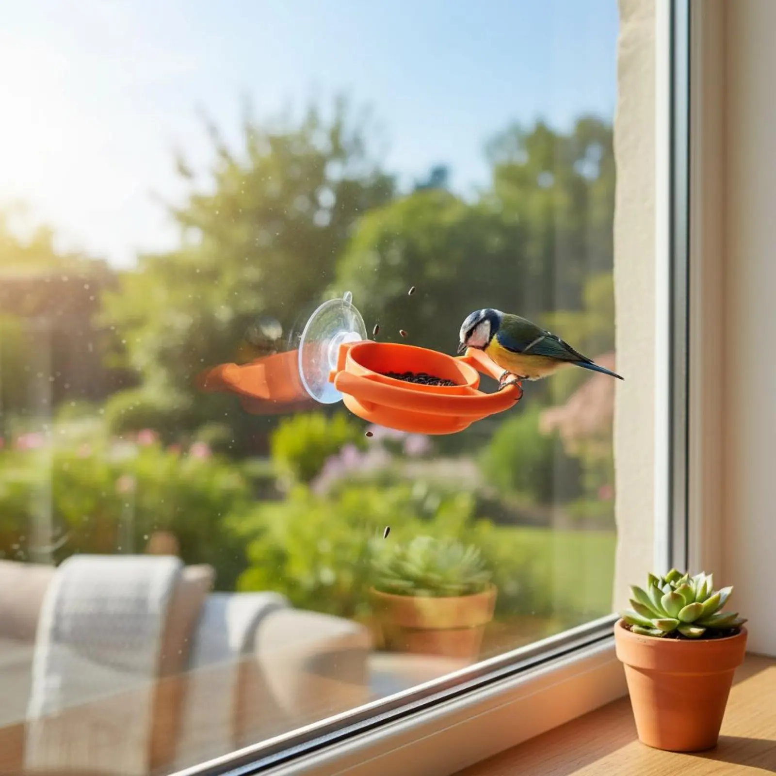 Comedero para aves con soporte de succión para ventana, fácil de limpiar