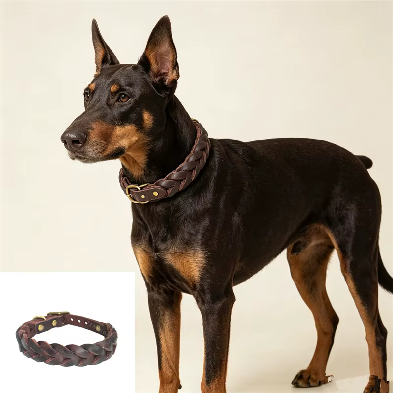 Collar de cuero ajustable para perro – Hecho a mano con remaches - imagen 2
