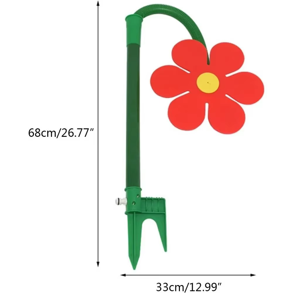 Aspersor de jardín en forma de flor con pétalos coloridos