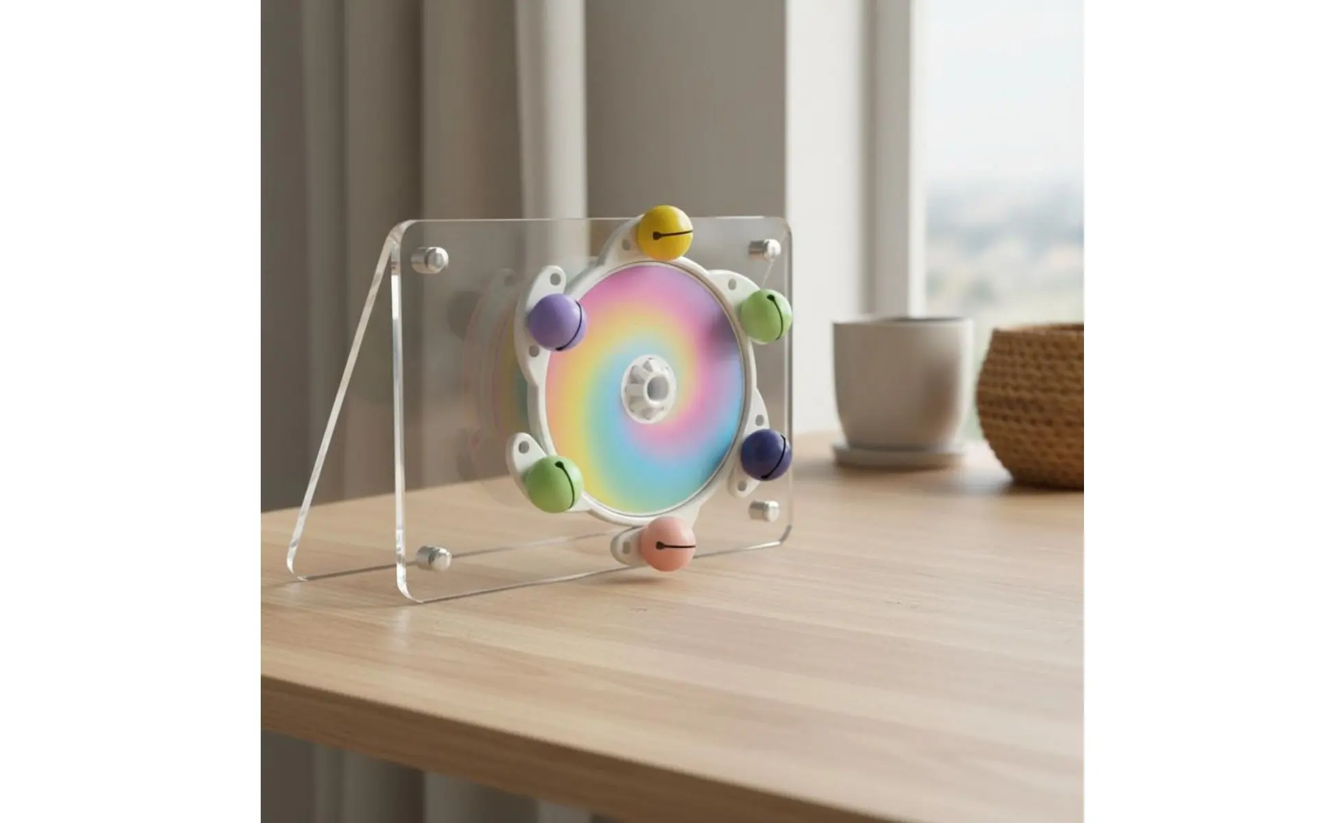 Rueda giratoria para loros 360 grados con diseño colorido