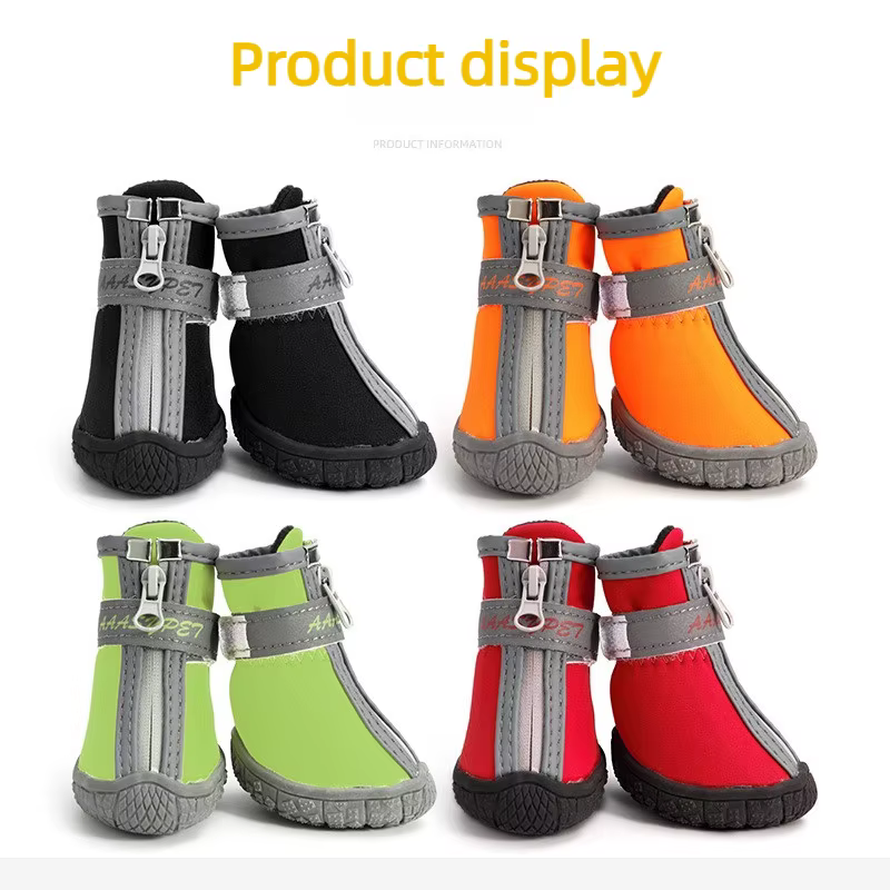 Zapatos impermeables para perros LZJV con banda reflectante y cremallera lateral