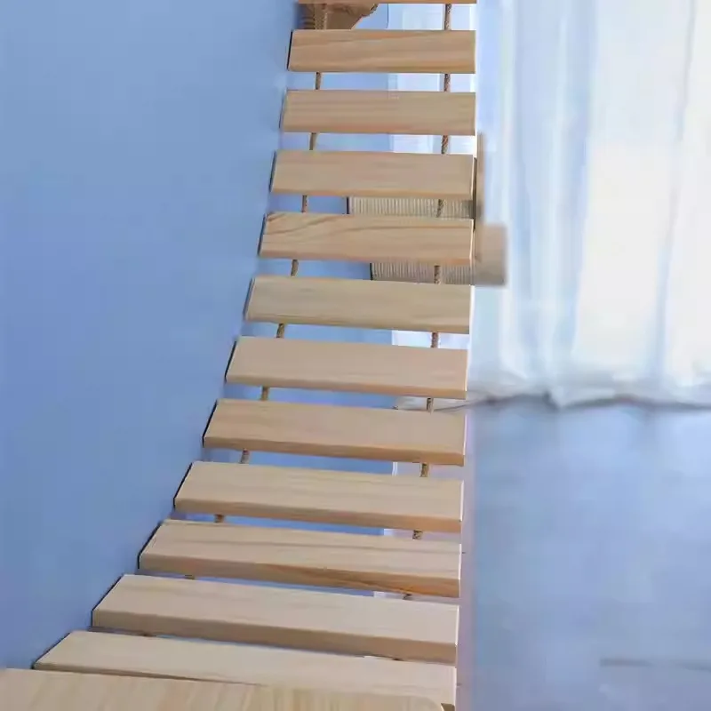 Escalera de madera de pino para gatos montada en pared