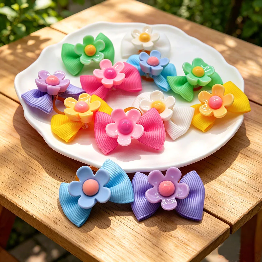 Lazos con flores y bandas elásticas para cachorros, adorno seguro - imagen 2