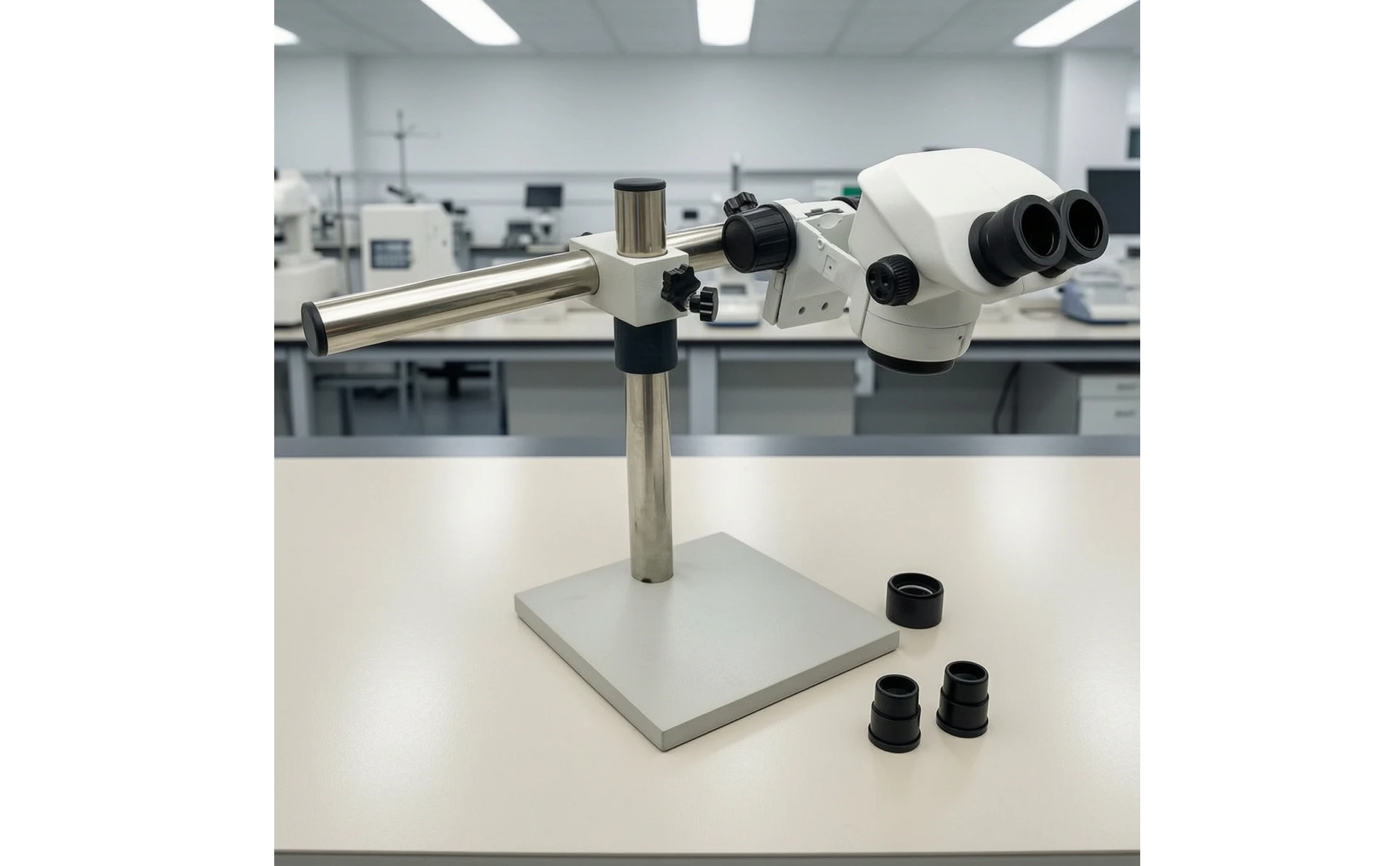 Microscopio binocular en uso