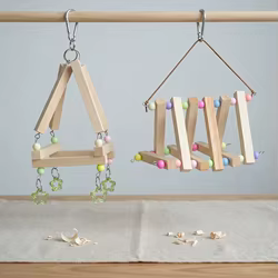 Juguete de madera para loros: columpio colgante y escalera