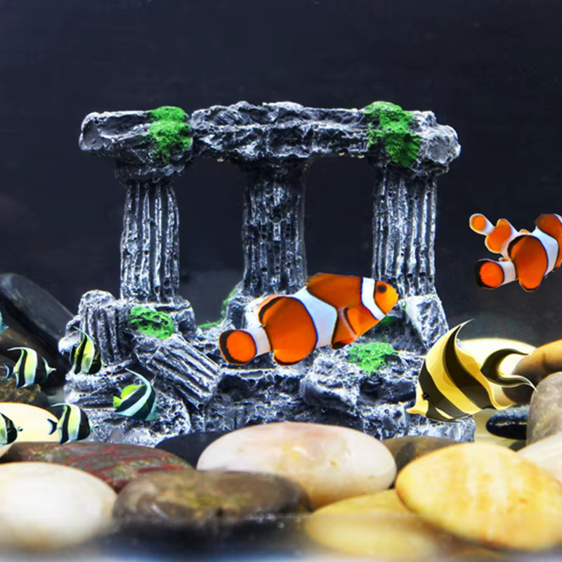Decoración para acuario con cueva de rocas y columnas romanas - imagen 2