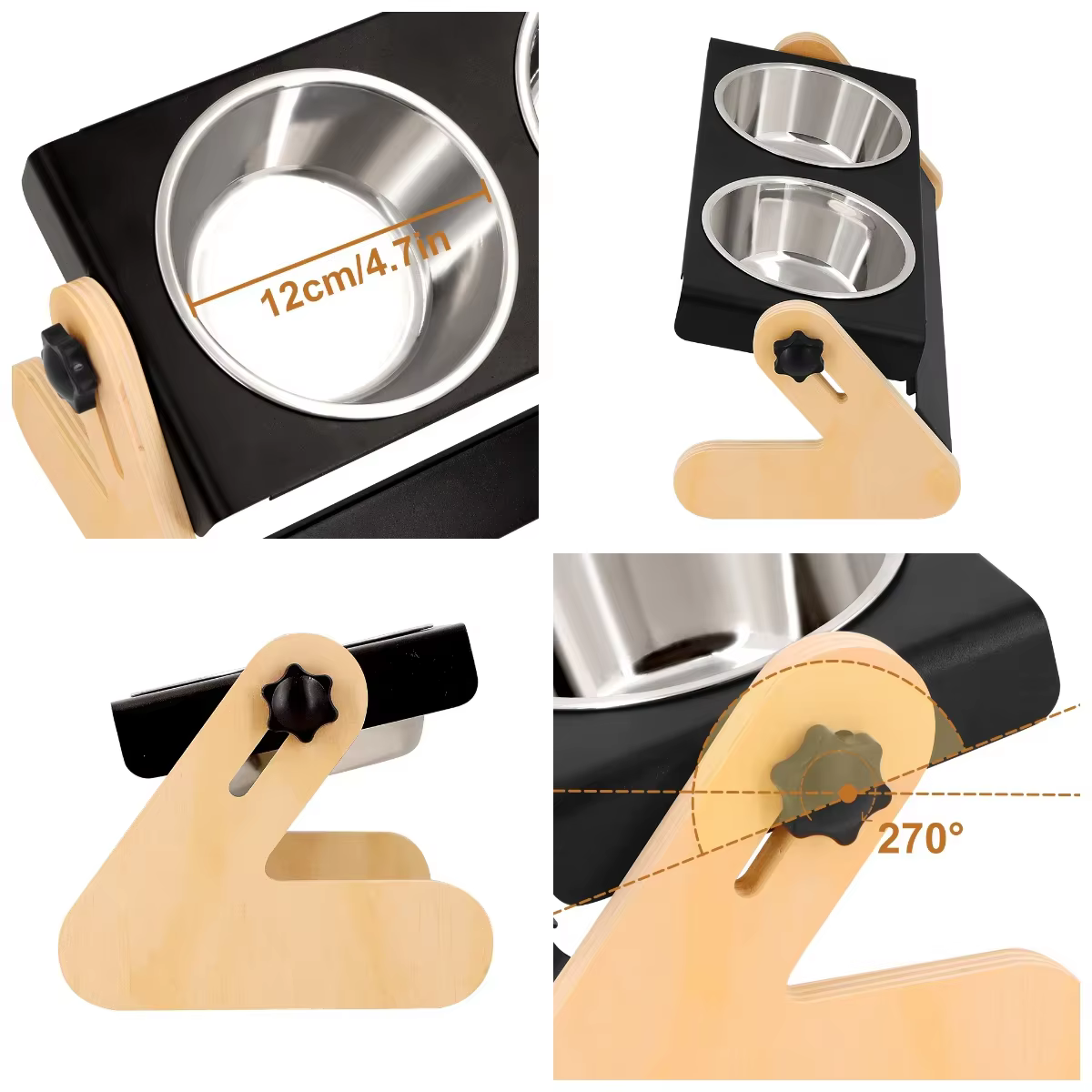 Comedero elevado doble para gatos y cachorros, madera ajustable - imagen 4
