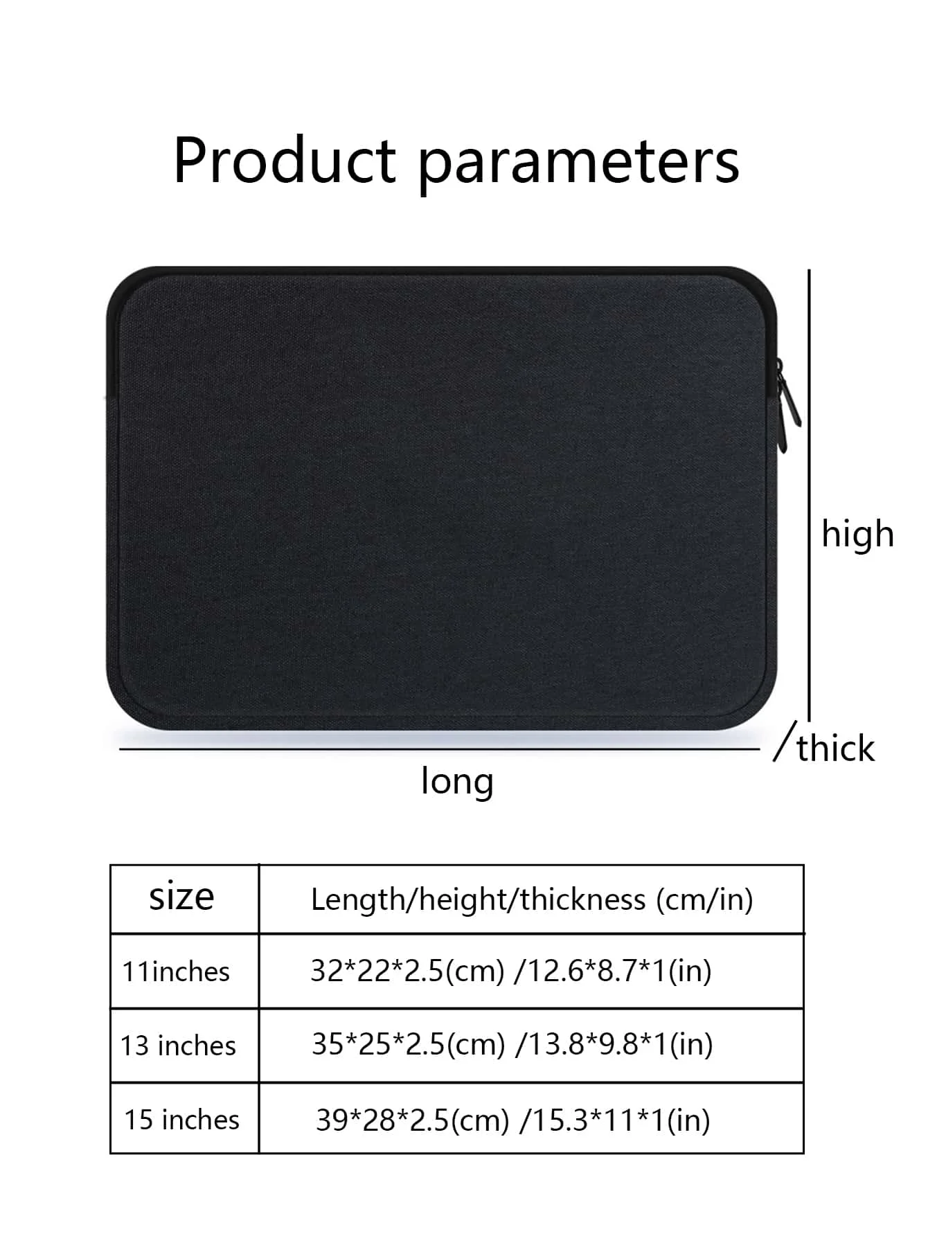 Funda portátil negra con cremallera vista lateral