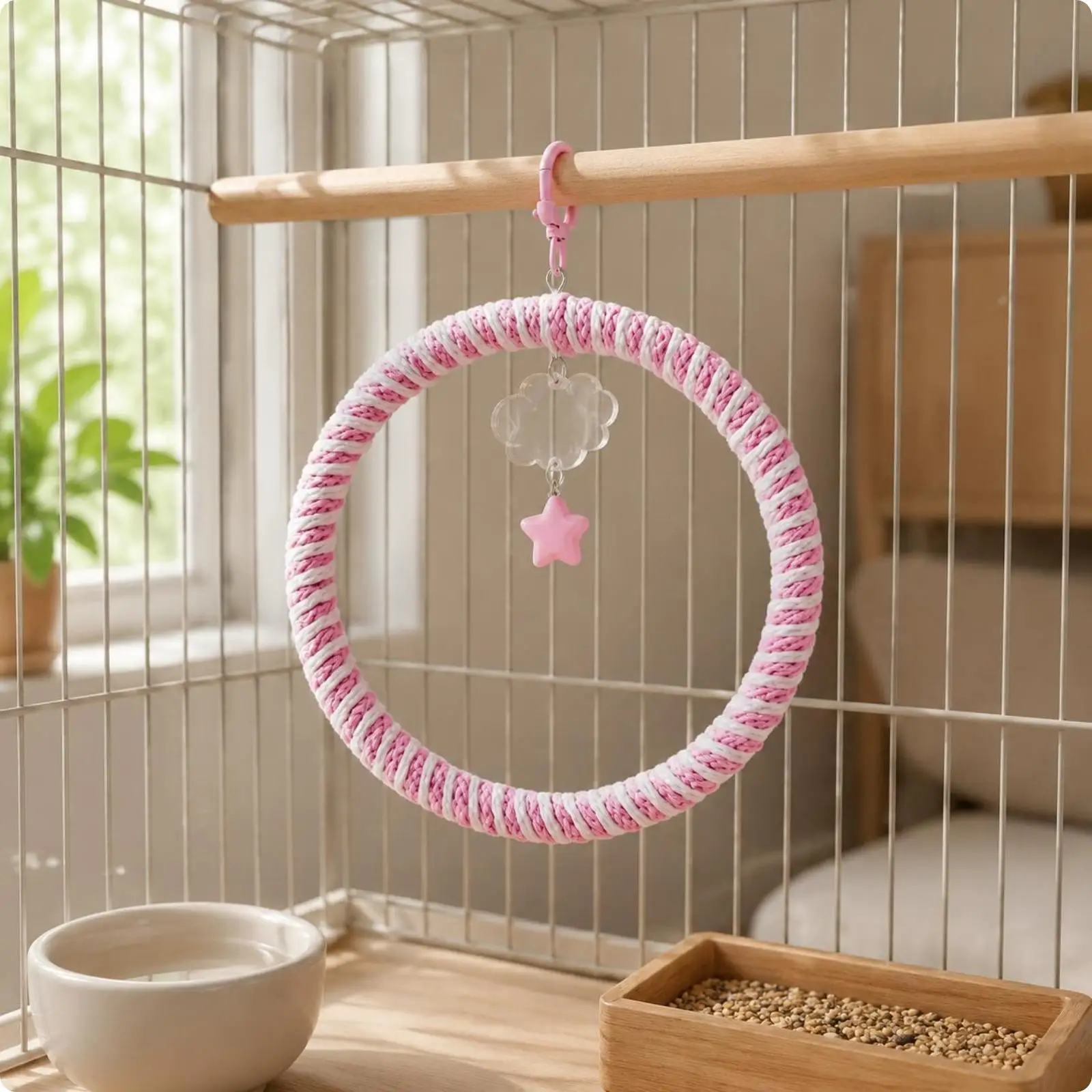 Percha colgante de cuerda para pájaros, a rayas y con estrellas - imagen 5