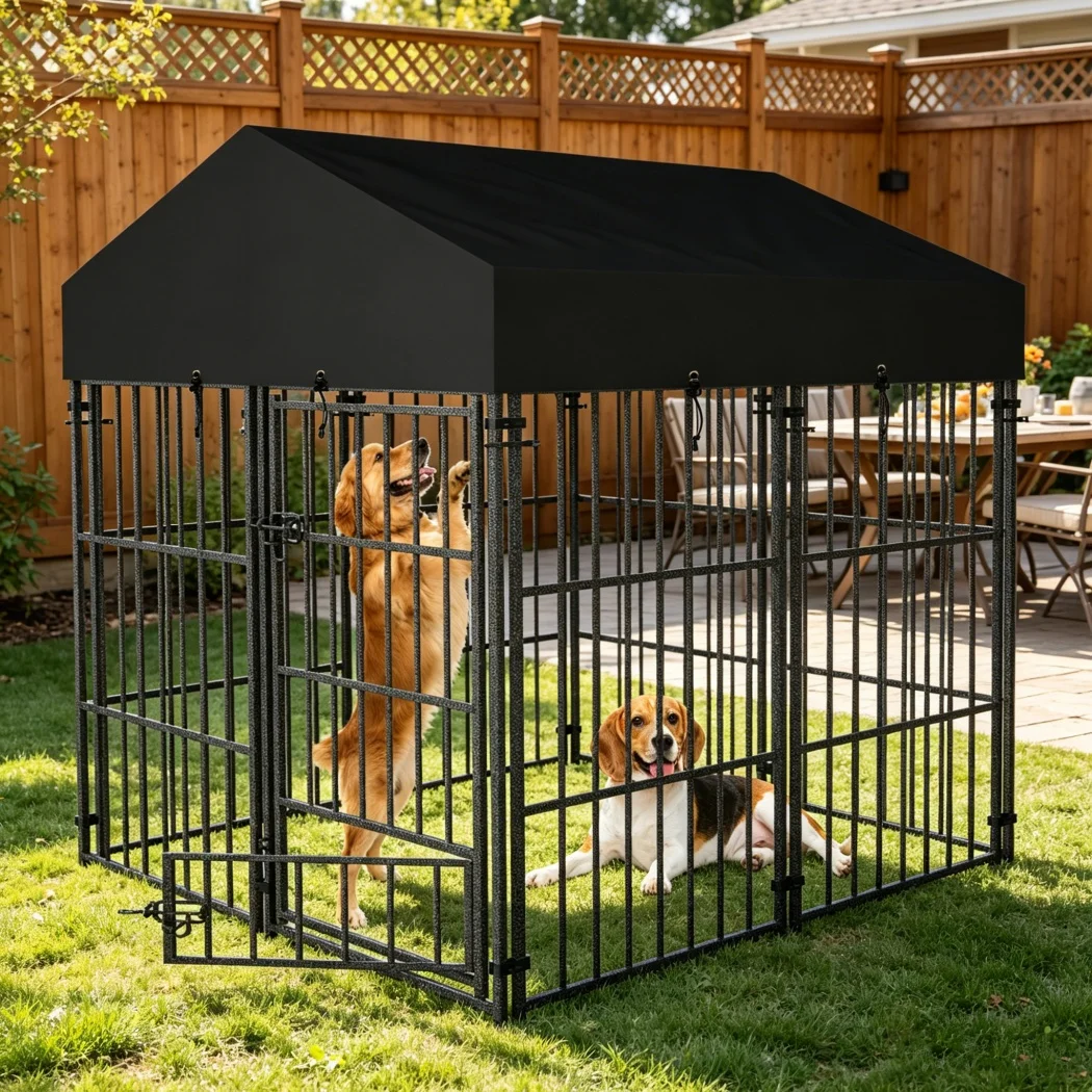 Corral para perros resistente de malla metálica soldada con techo - imagen 3