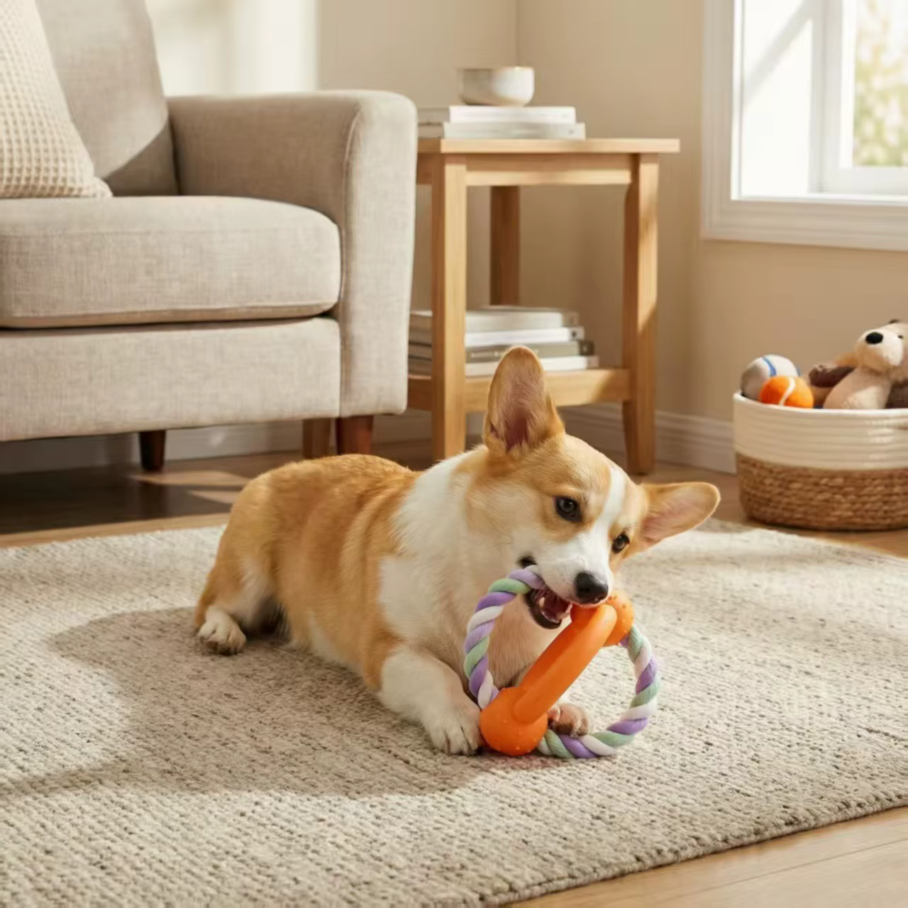 Juguete de cuerda con nudo y bola para perros – masticable antiestrés - imagen 2