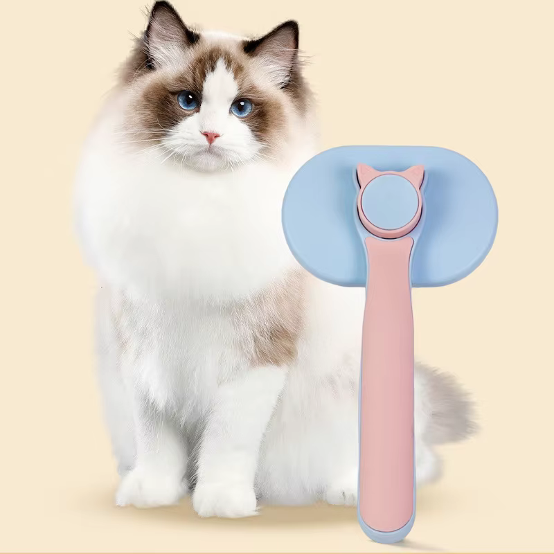 Peine desenredante de acero inoxidable con botón para perros y gatos - imagen 5