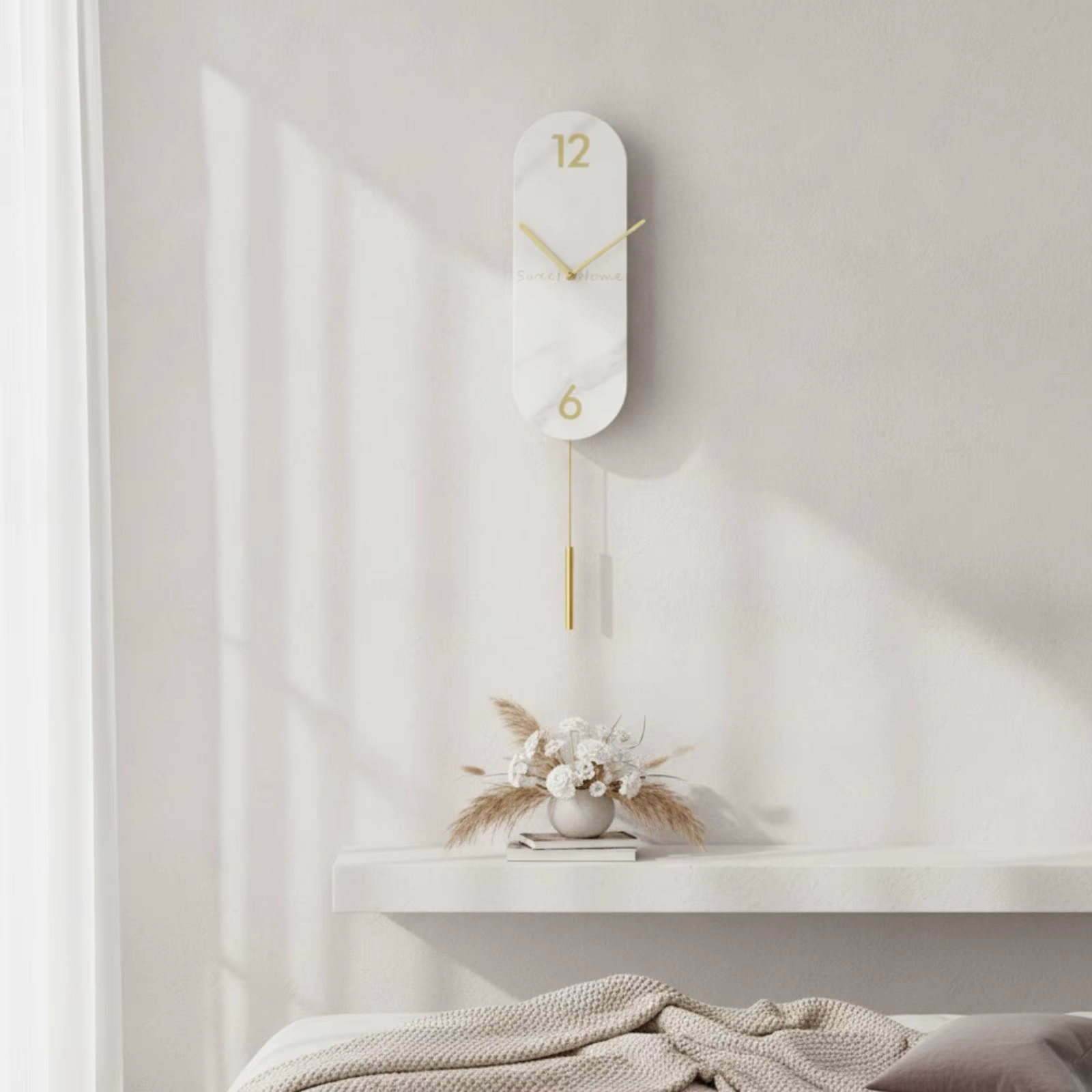 Reloj de pared moderno con péndulo silencioso metal salón - imagen 3