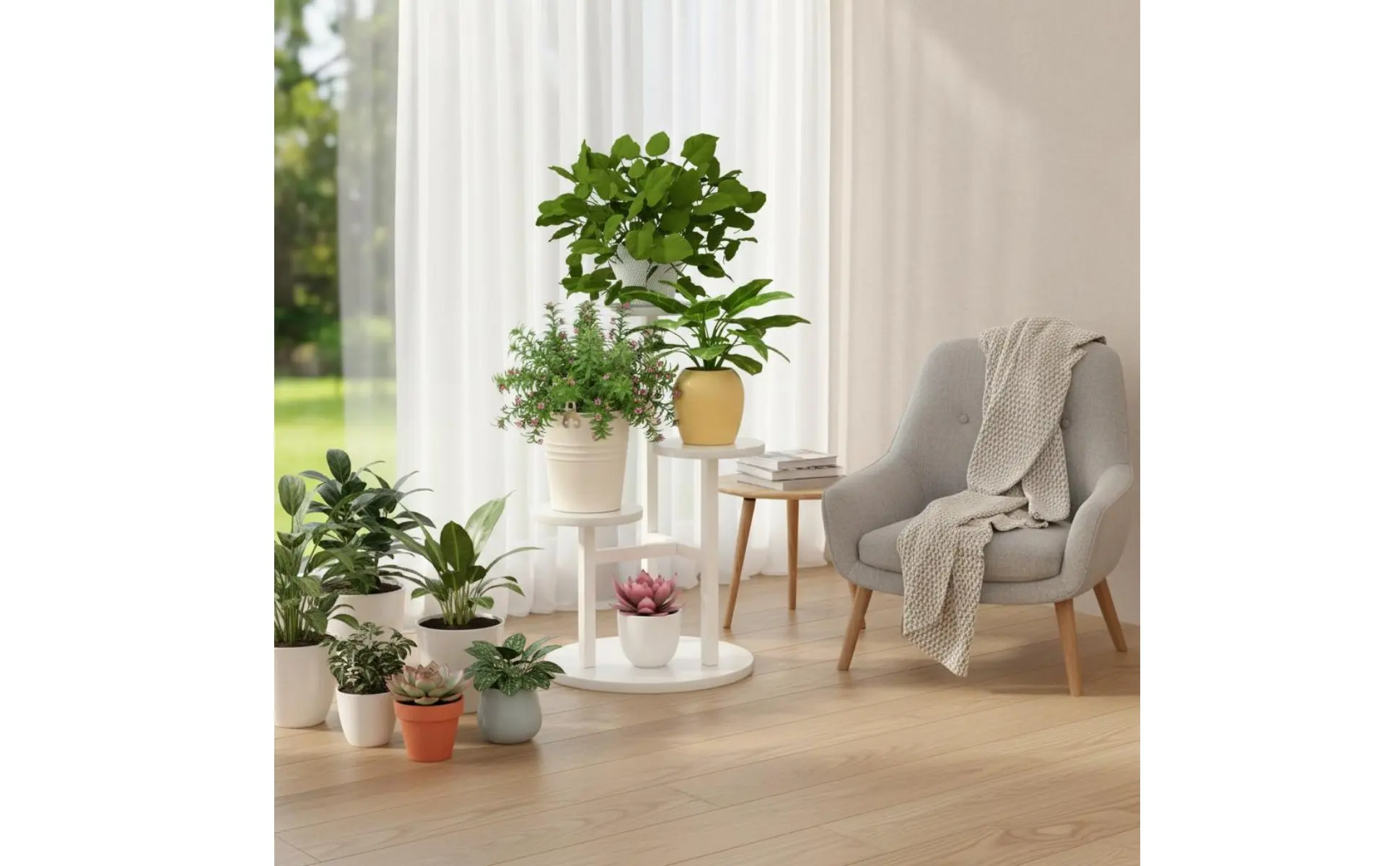 Vista frontal del soporte de plantas nórdico
