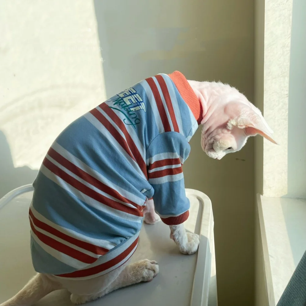 Camiseta algodón rayas manga larga para gato Sphynx