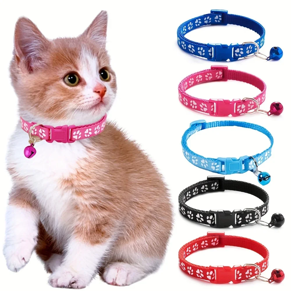 Collar con campana y huellas para gato y perro pequeño, ajustable