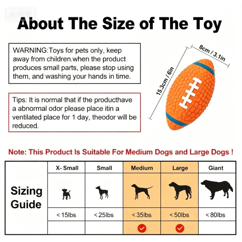 Juguete para perros de látex: pelota rugbi con ruido, grandes y pequeños - imagen 2