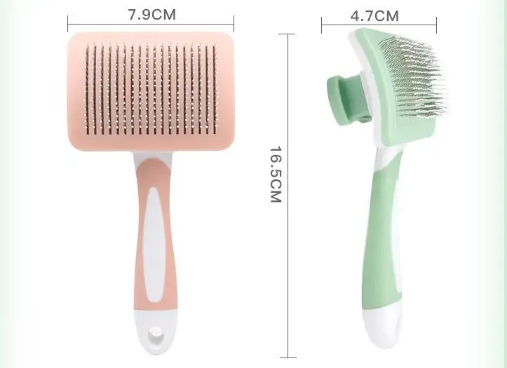 Cepillo autolimpiante mostrando mecanismo de retirada de pelo