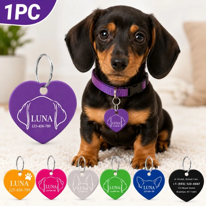 Chapa Identificación Personalizada para Perros y Gatos – Corazón con Nombre