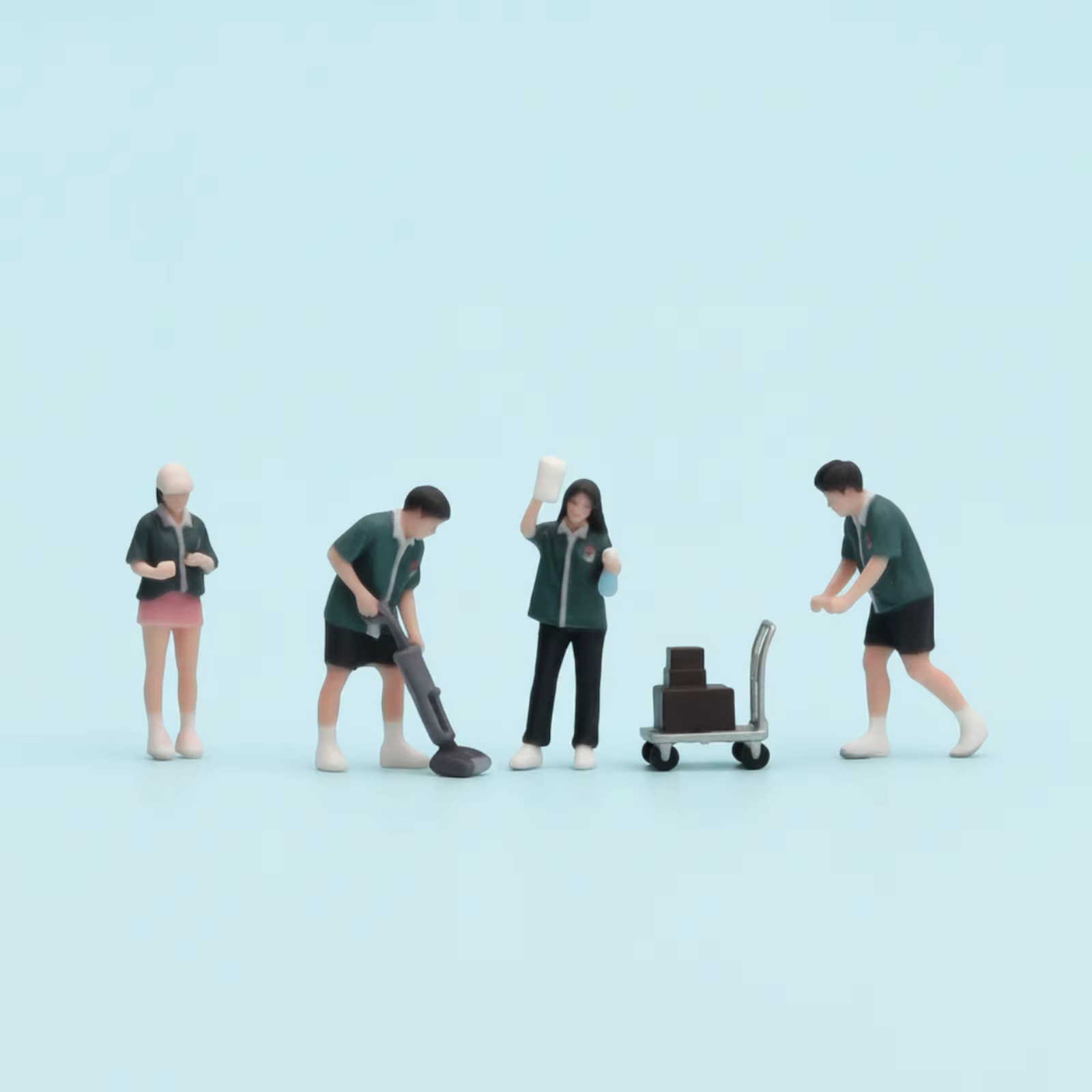 Figuras miniatura 1:64 trabajadores tienda conveniencia carrito - imagen 4