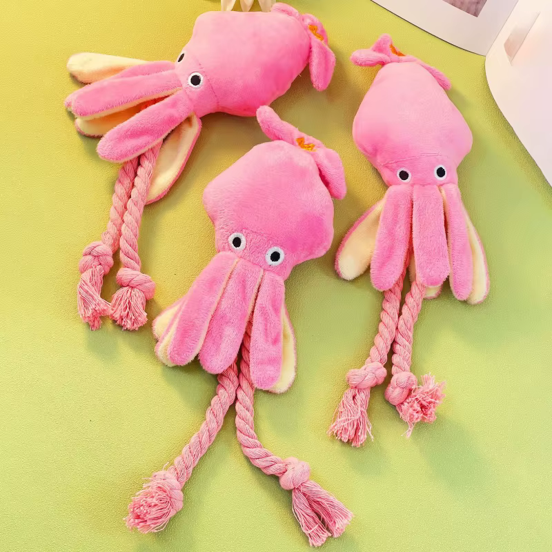 Juguete chirriante de peluche pulpo con cuerda para perros y gatos - imagen 3