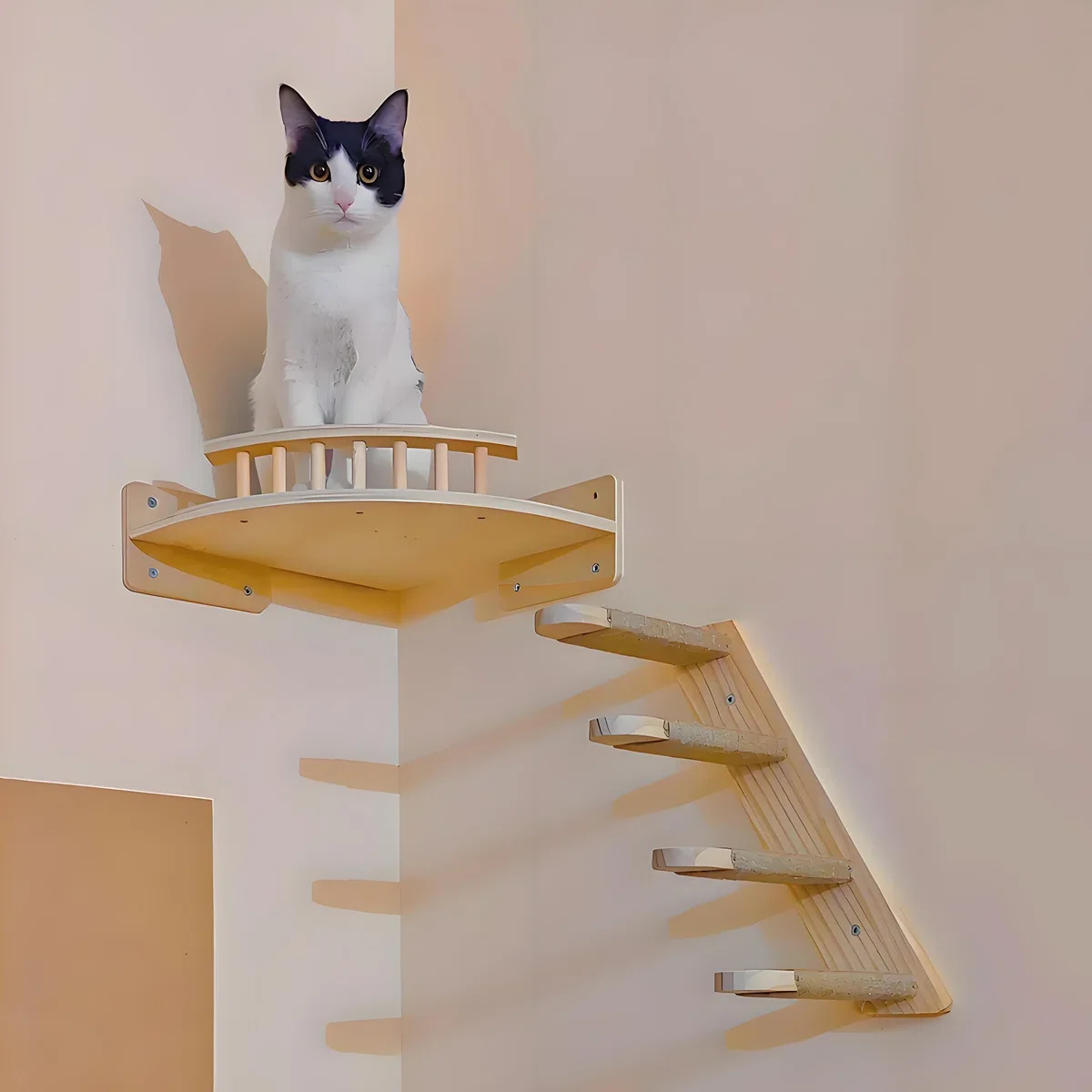Rascador para gatos de pared con escalera de cuerda y plataformas - imagen 5