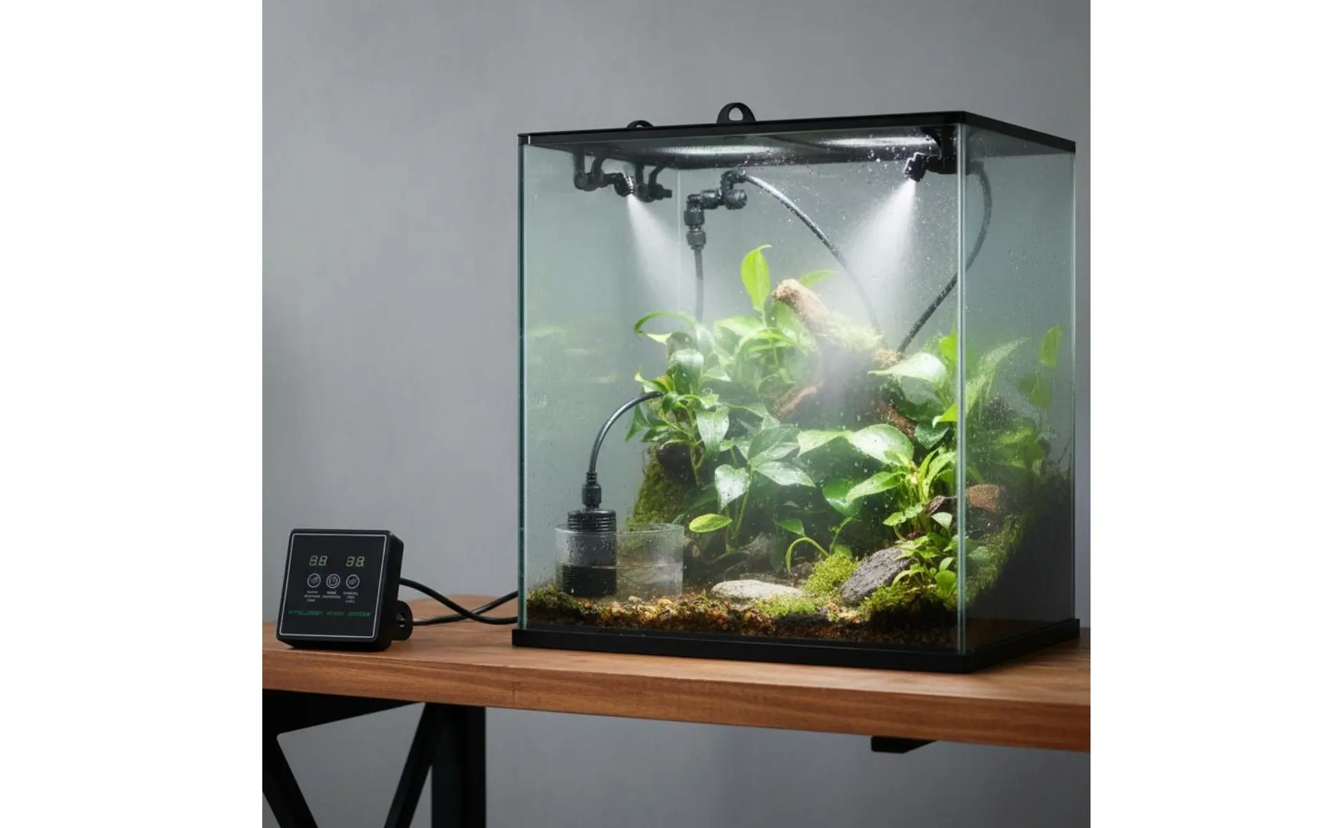 Sistema de nebulización para terrarios con efecto de lluvia