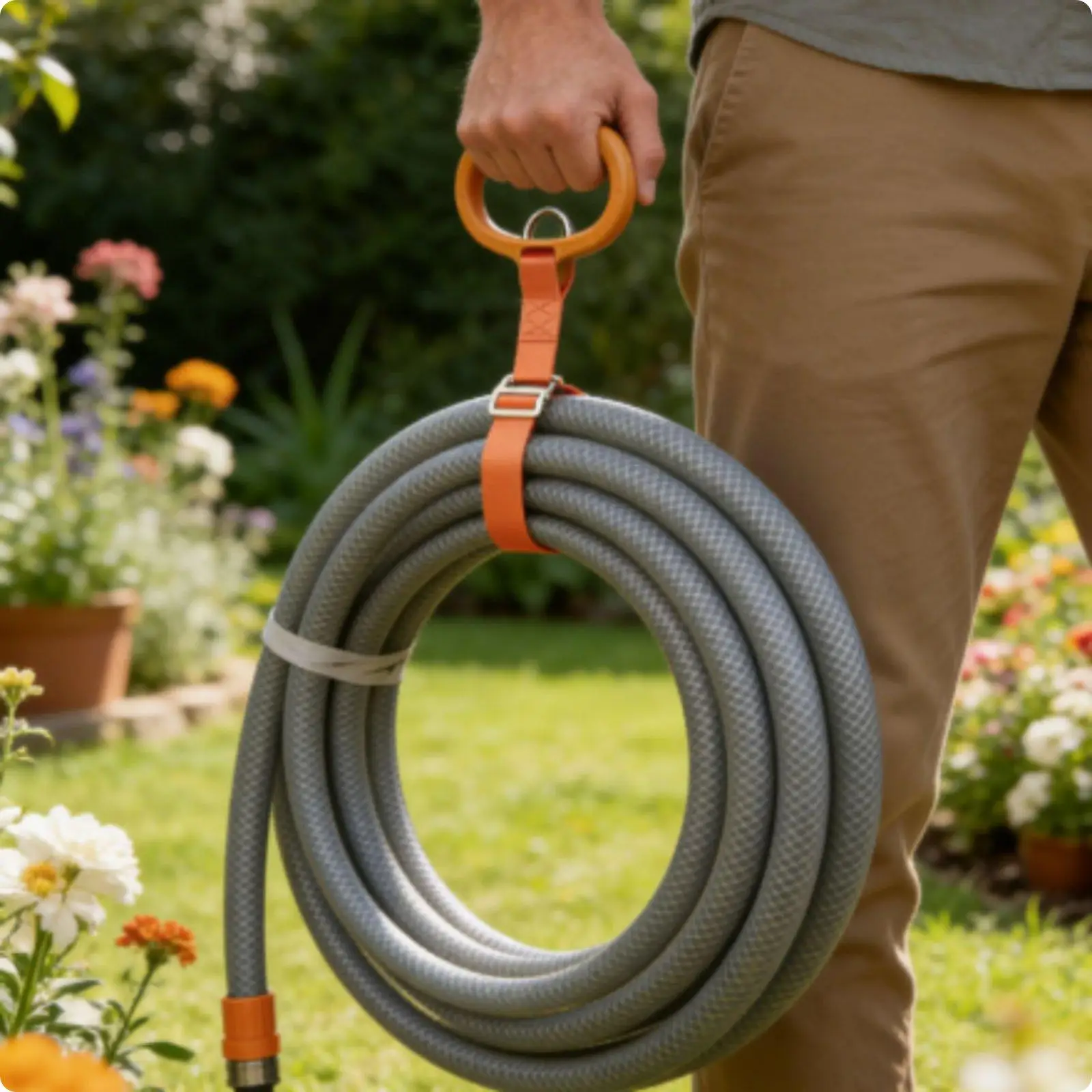 Organizador manguera jardín con correas ajustables – Patio y garaje - imagen 4