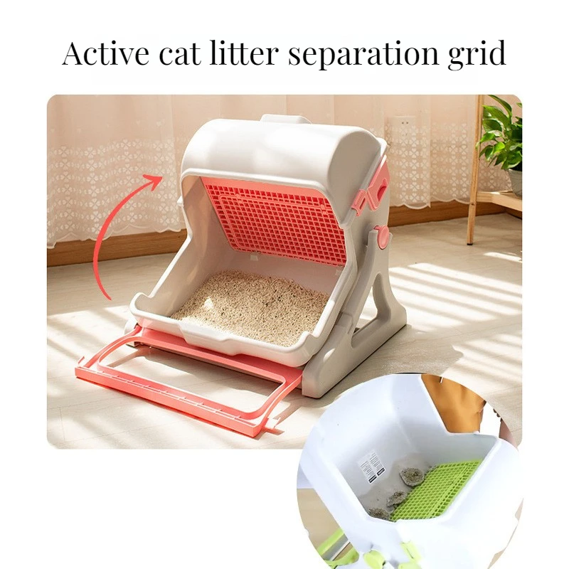 Caja de arena semicerrada con cribado manual para gatos – Fácil limpieza - imagen 2