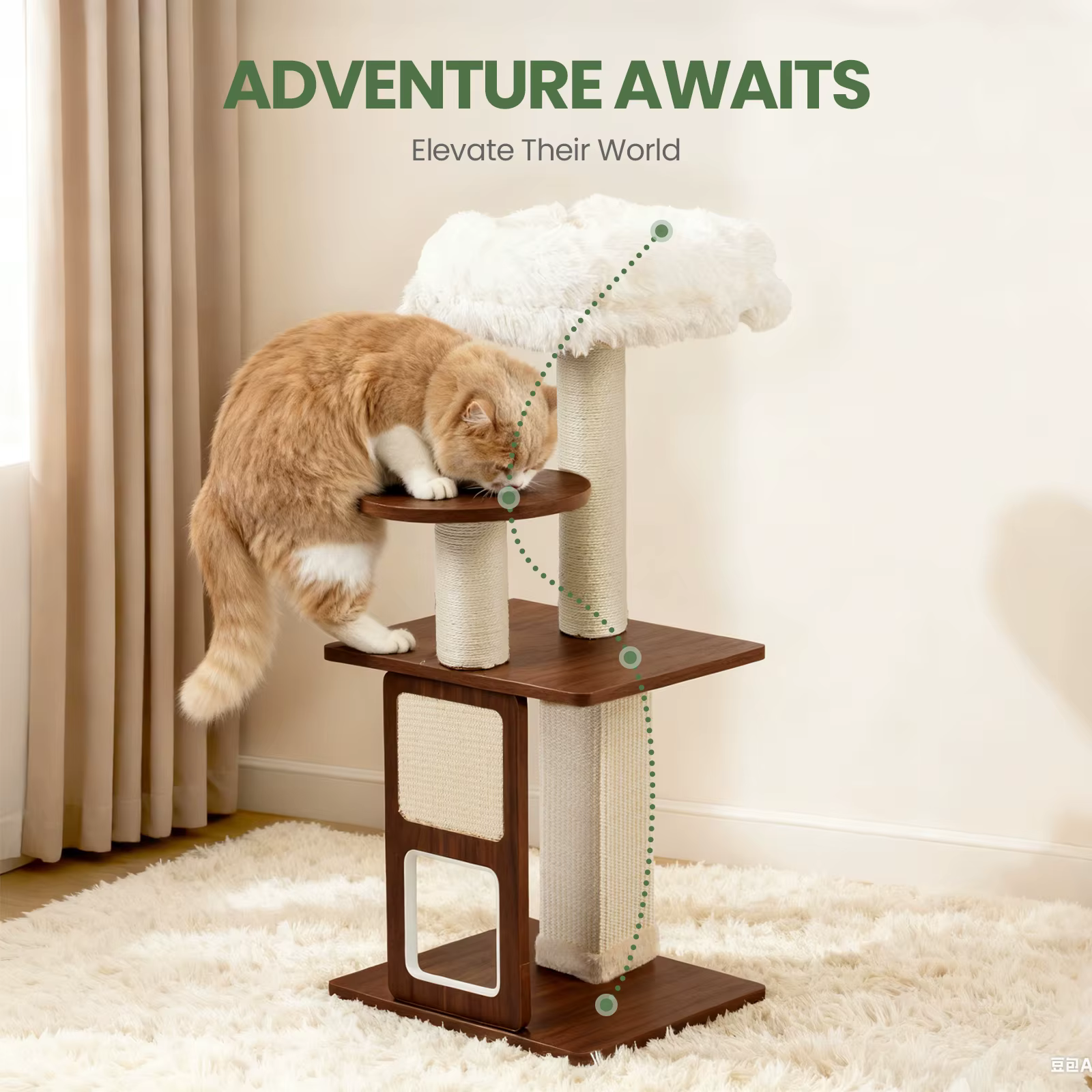 Árbol para gatos mediano con escalera, multinivel y postes rascadores - imagen 3
