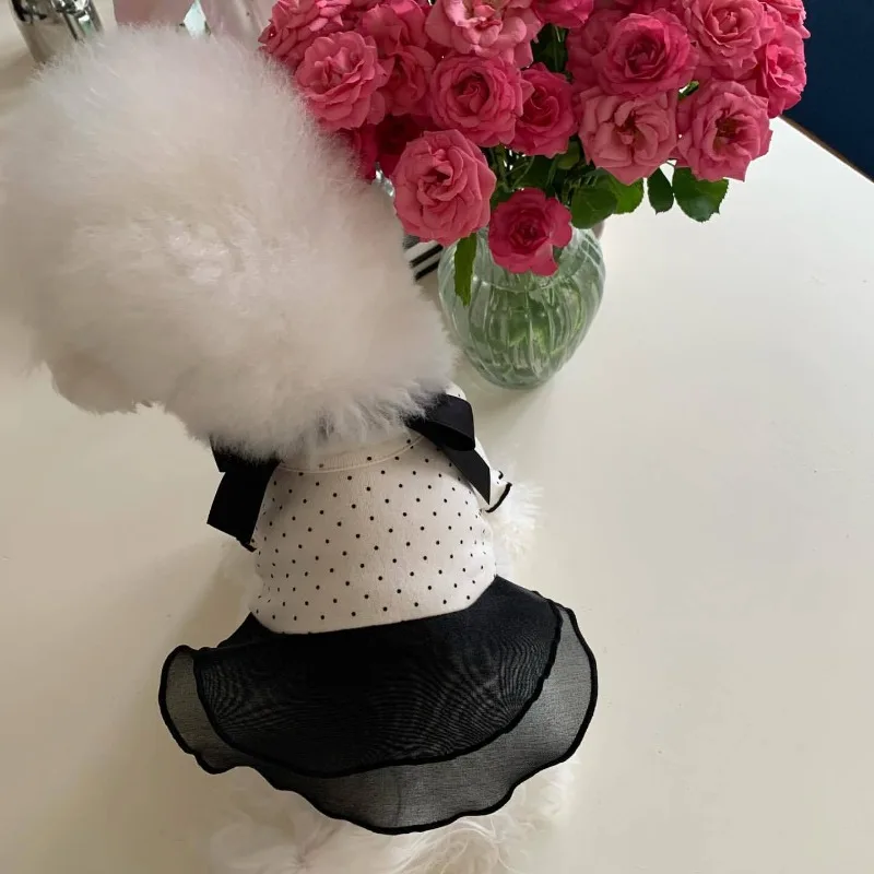 Vestido de verano con volantes y lazo para perros y gatos Caniche