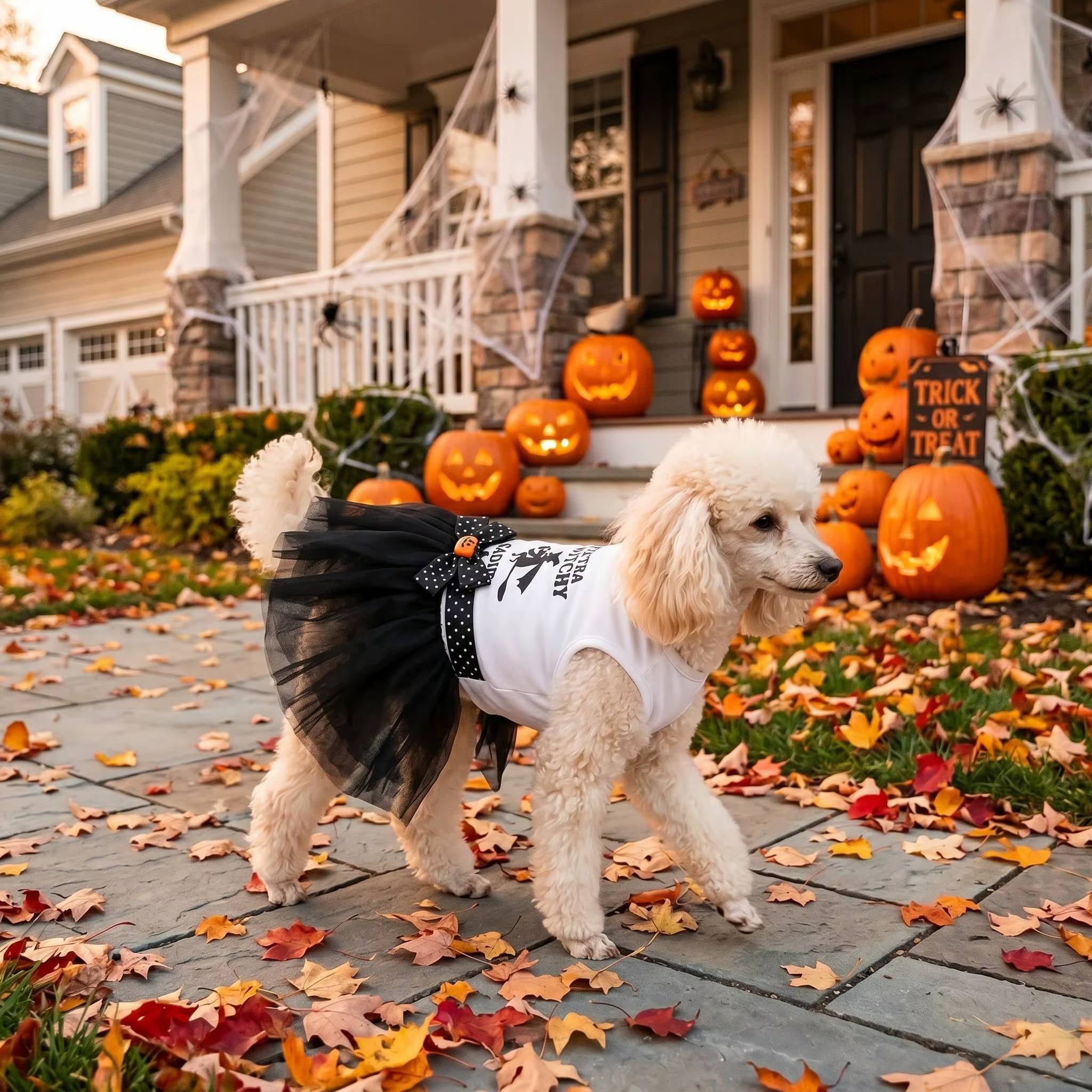 Disfraz de Halloween para perro con tutú de calabaza y lazo grande